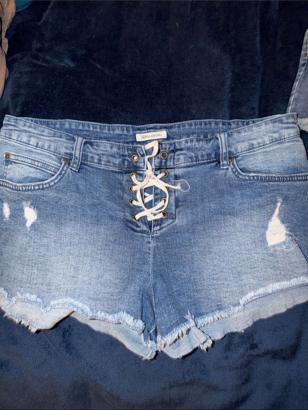 Billabong Women's Light Wash Lace-Up Distressed Denim Shorts